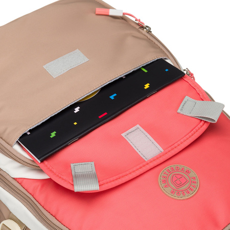 Jugendlicher Schulrucksack aus Polyester in Beige-Rosa mit Laptopfach – Peterson