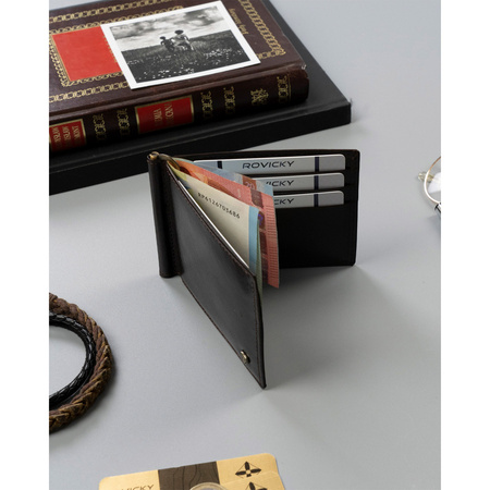 Herren-Geldbörse aus Leder in Braun mit RFID-System - Rovicky