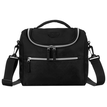 Schwarze, praktische Reise-Kulturtasche aus synthetischem Stoff mit passendem Gürtel – Peterson