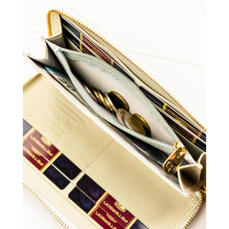 Damen-Geldbörse-Federmäppchen mit Blumen aus Natur- und Öko-Leder – Peterson