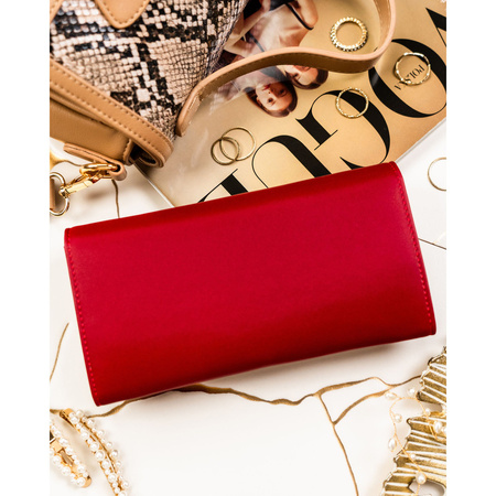 Rote Damen-Geldbörse aus Natur- und Öko-Leder mit Druckknopfverschluss – Peterson