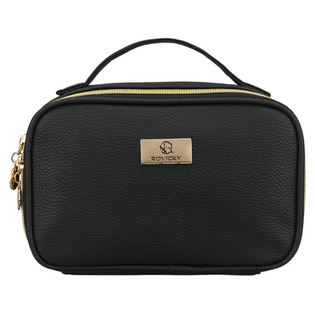 Schwarze, praktische Kosmetiktasche aus Öko-Leder mit Reißverschluss – Rovicky