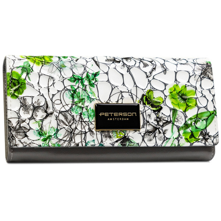 Große, horizontale Damen Geldbörse aus Echtleder mit Blumenmuster – Peterson