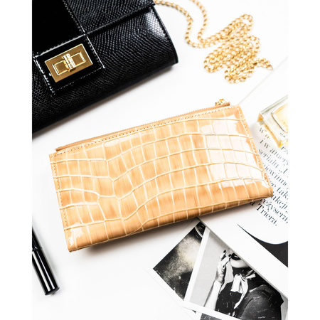 Beige Damen-Geldbörse aus Öko-Leder mit Krokodilhautmuster-Prägung – Peterson