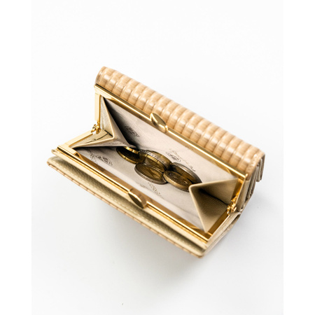 Beigefarbene, gestreifte Damen-Geldbörse aus Natur- und Öko-Leder – Peterson