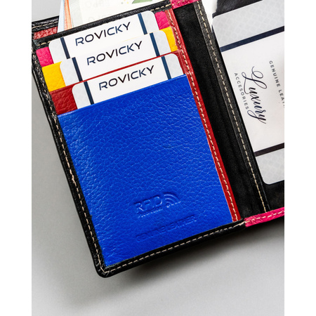 Stilvolle, schwarze Damen Geldbörse aus Leder mit Druckknopf und Reißverschluss – Rovicky