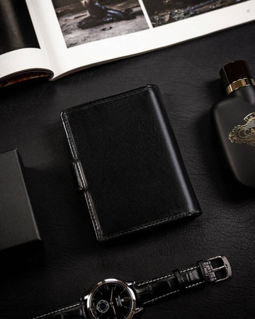 Herren Geldbörse Hochformat aus Leder mit Druckknopf – Rovicky