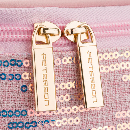 Reise-Kosmetiktasche aus synthetischem Stoff in Rosa, verziert mit Pailletten - Peterson