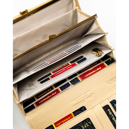 Beige Damen-Geldbörse aus Natur- und Öko-Leder mit Druckknopfverschluss – Peterson