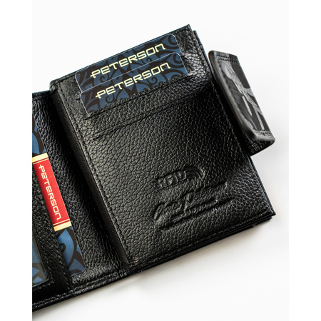 Kleine Damen-Geldbörse in Schwarz mit Bügelverschluss und Druckknopf – Peterson