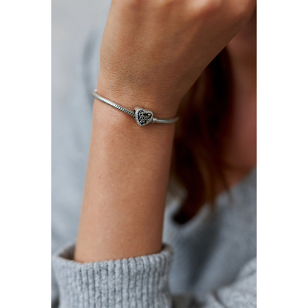 Silberner Charm Herz mit Zirkonia und Schriftzug für Modulararmband – Peterson