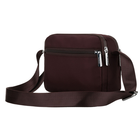 Bordeauxfarbene Damen-Umhängetasche aus Polyester, aufgehängt an einem verstellbaren Gürtel – Peterson