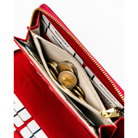 Lackierte Federmappen-Geldbörse aus Naturleder in Rot mit Reißverschluss – Rovicky