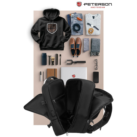 Schwarzer Reise-Rucksack, ideal als Handgepäck für das Flugzeug - Peterson