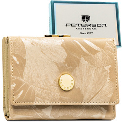 Beige Damen-Geldbörse aus Natur- und Öko-Leder mit Pflanzenmuster – Peterson