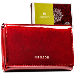 Lackierte, rote Damen-Geldbörse aus Leder mit Druckknopfverschluss - Peterson