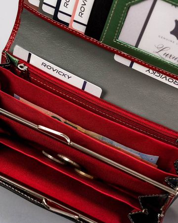 Elegante, längliche Damen Geldbörse mit Überschlag und Druckknopf – Cavaldi