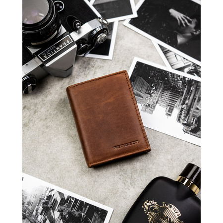 Vertikale, hellbraune Herren-Geldbörse aus Naturleder mit RFID-System – Peterson