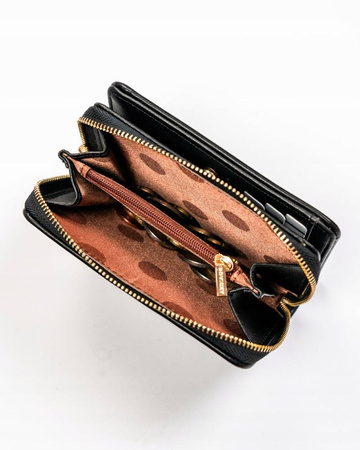 Kompakte Damen-Geldbörse im Federmäppchen-Stil in Schwarz – Rovicky