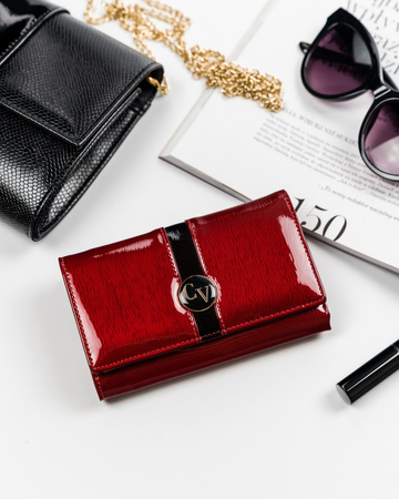 Rote Damen Geldbörse mit Bügelverschluss aus lackiertem Leder – Cavaldi