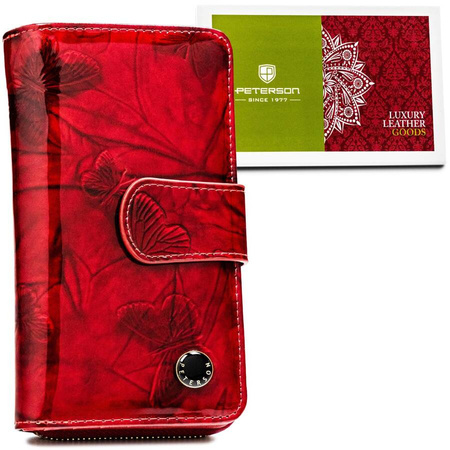 Vertikale elegante Damen Geldbörse aus Leder in Rot mit Reißverschluss – Peterson
