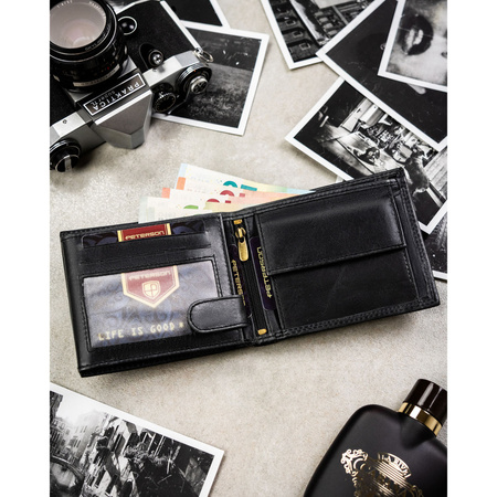 Große Herren-Geldbörse aus Leder in Schwarz mit RFID-System - Peterson