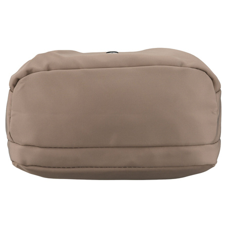 Beigefarbene, handliche Damen-Umhängetasche aus Polyester, aufgehängt an einem breiten Gürtel – Peterson