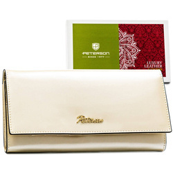 Elegante, beige Damen Geldbörse aus echtem Leder mit Druckknopf – Peterson