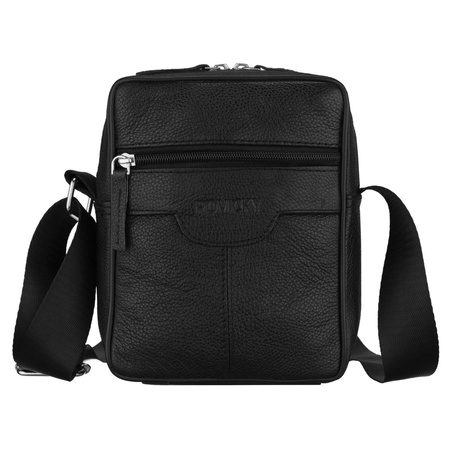 Herren-Umhängetasche aus Leder in Schwarz mit Reißverschluss – Rovicky