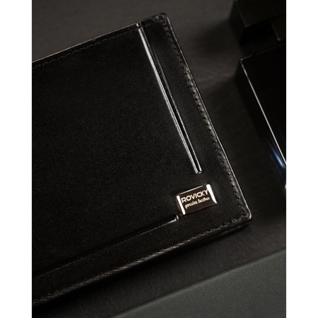 Herren Geldbörse aus schwarzem Leder ohne äußeren Verschluss – Rovicky