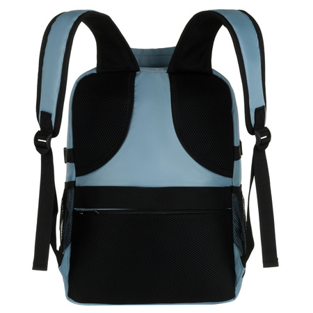 Reise-Rucksack in Blau, zweifach unterteilt und an verstellbaren Schultergurten aufgehängt – Peterson