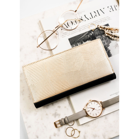 Große Damen Geldbörse hochformat schwarz aus Leder mit Magnetverschluss – Peterson