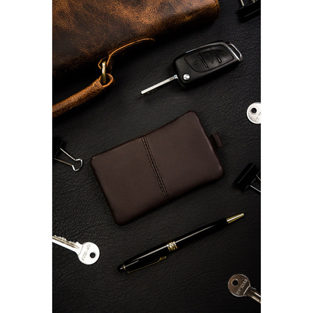 Dunkelbraunes Leder Schlüsseletui mit Reißverschluss