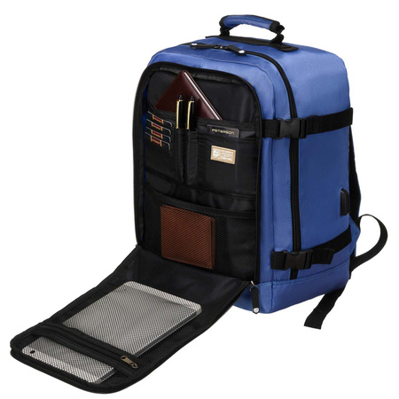 Reiserucksack aus wasserabweisendem Polyester in Blau mit verstellbaren Schultergurten – Peterson