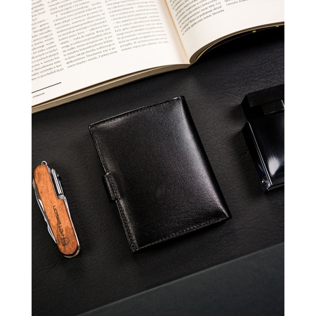 Große, vertikale Herren Geldbörse aus schwarzem Leder mit Druckknopf – Ronaldo