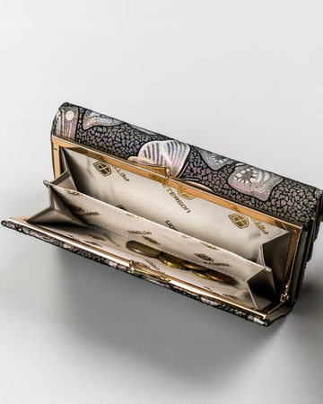 Große Damen Geldbörse aus Leder mit Druckknopf und Bügelverschluss – Peterson