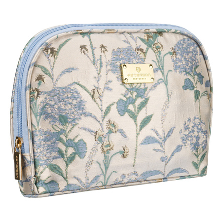 Blau-beige Reise-Kosmetiktasche aus Synthetikmaterial mit Blumen verziert - Peterson