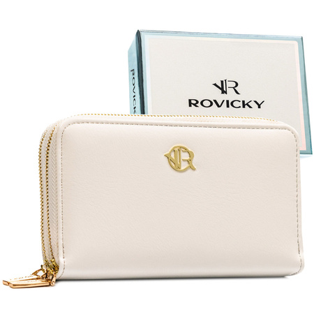 Große Damen-Geldbörse aus Öko-Leder in Weiß mit Reißverschluss - Rovicky