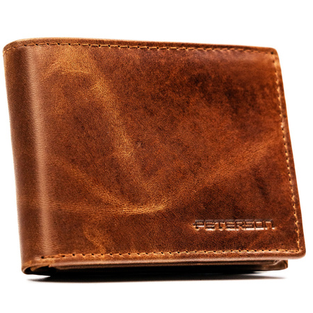 Hellbraune Herren-Geldbörse aus Leder ohne äußeren Verschluss – Peterson