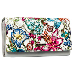 Poziome Damen Geldbörse mit buntem Blumenmuster und Druckknopf – 4U Cavaldi