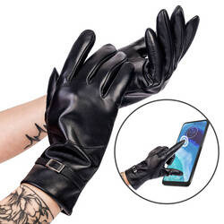 Gefütterte Damen Lederhandschuhe mit Schnalle – Rovicky