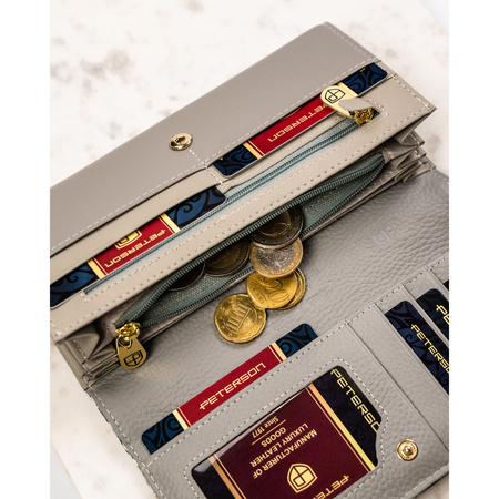 Horizontale Damen Geldbörse aus Echtleder mit buntem Blumenmuster und Druckknopfverschluss – Peterson