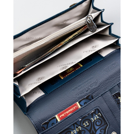 Damen-Geldbörse aus Natur- und Öko-Leder in Dunkelblau - Peterson