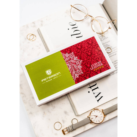 Klassische Damen Geldbörse aus echtem Leder in Schwarz-Gold in Geschenkbox – Peterson