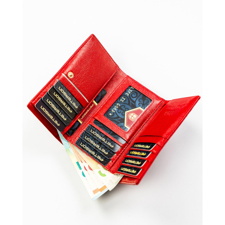 Horizontale, rote Damen-Geldbörse aus Leder und Öko-Leder mit Pflanzenmuster – Peterson