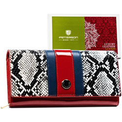 Damen Geldbörse aus Echtleder in sinnlichem Rot mit Schlangenhaut-Klappe – Peterson