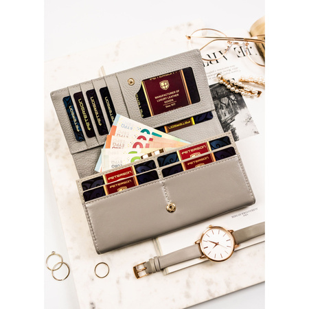 Große, horizontale Damen Geldbörse aus Echtleder mit Blumenmuster – Peterson