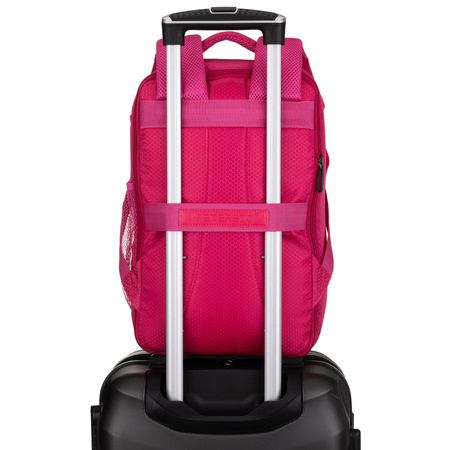 Rosa Reise-Rucksack aus Polyester mit einem Gurt zur Befestigung am Koffer – Peterson