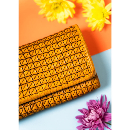Senfgelbe Damen Geldbörse mit geometrischem Muster aus Echtleder – Rovicky