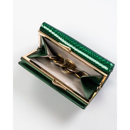 Mittelgroße Damen Geldbörse mit Bügel- und Druckknopfverschluss aus grünem Echtleder – Peterson
